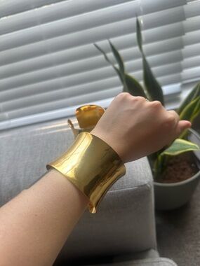 Wide Handmade 18k Gold Brass Metal Cuff Bracelet